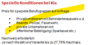 Kia Rabatte für Sonderkunden auf Anfrage